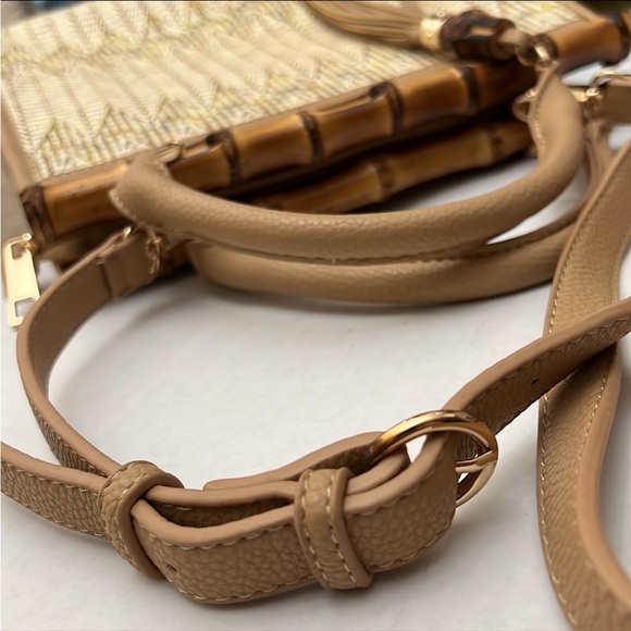 Sondra Roberts Weaved Fringed Bamboo Shoulder Bag Handbag - Picture 6 of 12